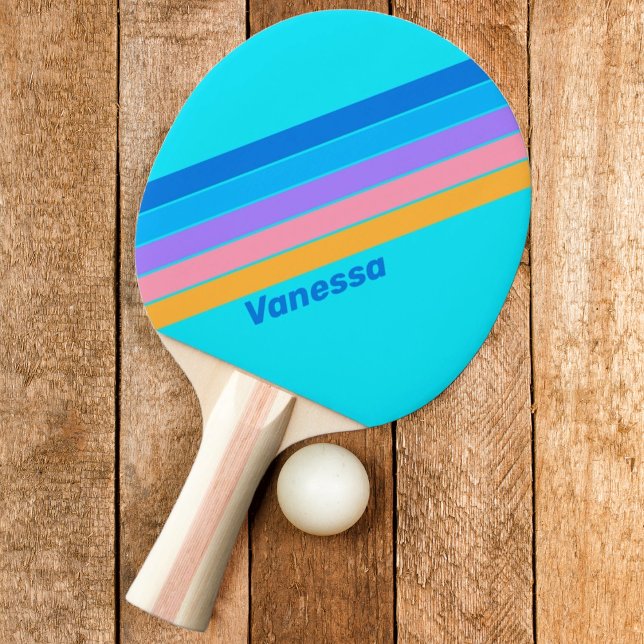 80-tals Neon Ocean Himmel Randig med Namn Pingisracket (Skapare uppladdad)