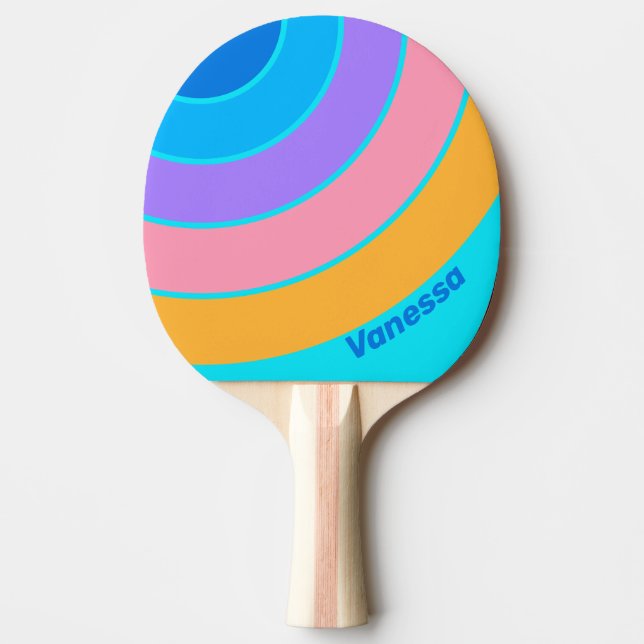 80-tals Neon Ocean Himmelscirkel Rand med Namn Pingisracket (Framsidan)