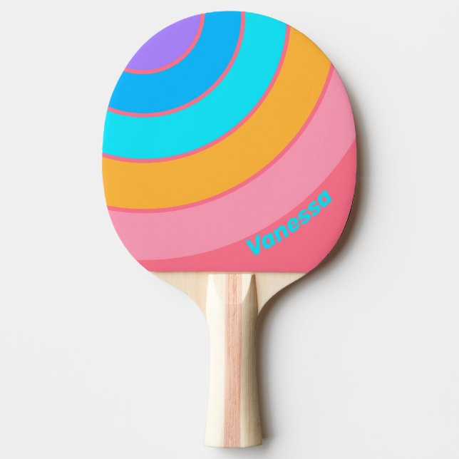 80-tals Neon Soluppgång Cirkel Rand med Namn Pingisracket (Framsidan)