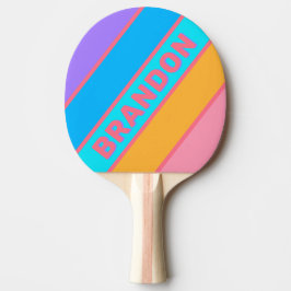 80-tals Neon Soluppgång Djärva Ränder med Namn Pingisracket