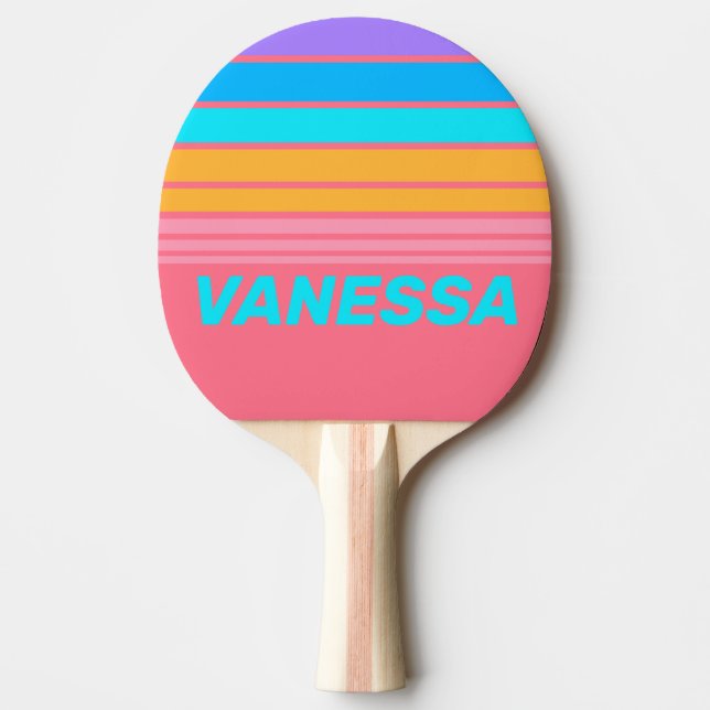 80-tals Neon Soluppgång Horisont Randig med Namn Pingisracket (Framsidan)