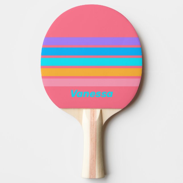 80-tals Neon Soluppgång över Randig med Namn Pingisracket (Framsidan)