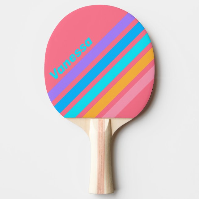 80-tals Neon Soluppgångs diagonala randning med na Pingisracket (Framsidan)