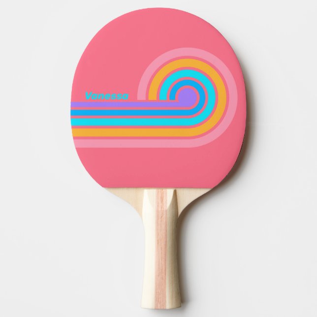80-tals Neon Sunrise-ränder med namn Pingisracket (Framsidan)