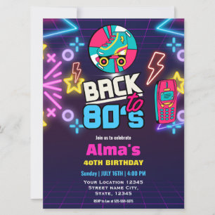 80-tals Retro Neon 40-årsdag Inbjudningar