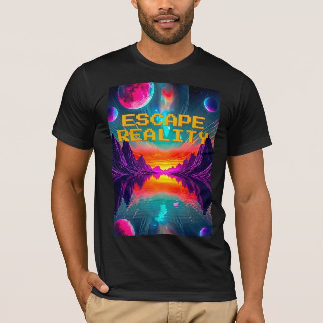 80-tals Retro Neon Alien Planet Landskap T Shirt (Framsida)