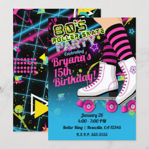 80-tals Retro Rullskridsko Skate Födelsedagsfest I Inbjudningar