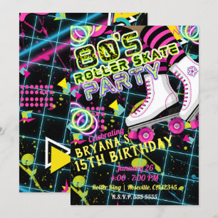 80-tals Retro Rullskridsko Skate Födelsedagsfest Inbjudningar