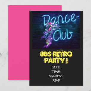80-tals retro tema dan festa inbjudningar