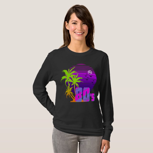 80-tals retro vintage solnedgång t shirt (Hel framsida)