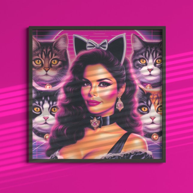 80-tals Retrowave Kattkvinna Poster (Skapare uppladdad)