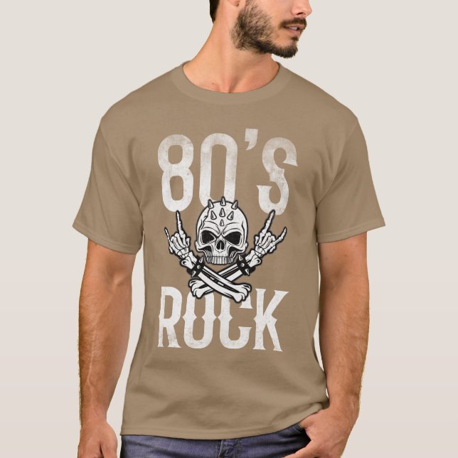 80-tals Rock And Roll Nedsliten Musik Gitarrband f T Shirt (Framsida)