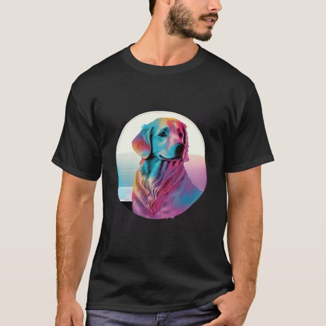 80-tals Synthwave Golden Retriever med en Retro Es T Shirt (Framsida)