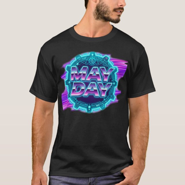 80-tals Synthwave "May Day" Neon Grafisk Herrkläde T Shirt (Framsida)