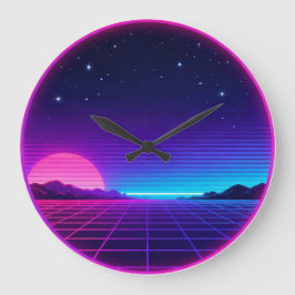 80-tals Synthwave Neon Solnedgång Cirkel Geometris Stor Klocka