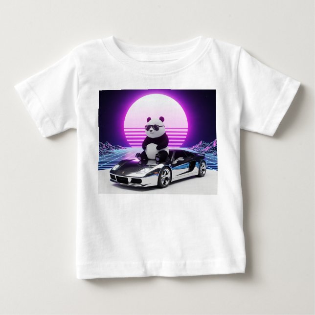 80-tals Synthwave Panda på Krombil T Shirt (Framsida)