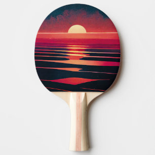80-tals Synthwave Röda Havet Och Vintage Solnedgån Pingisracket