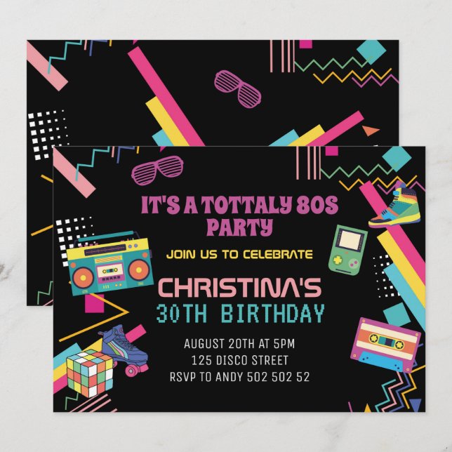 80-tals tema retro 80-tal disco party jag älskar 8 inbjudningar (Fram/baksida)