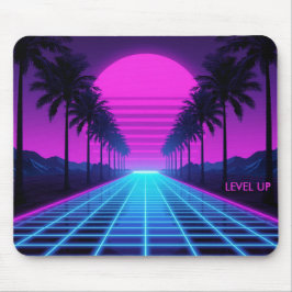80-tals Vaporwave Neon Grid Skrivbordsmatta med Pa Musmatta