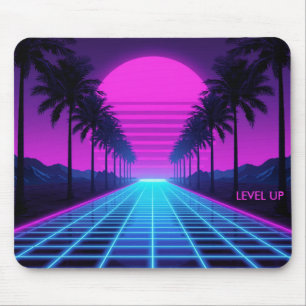 80-tals Vaporwave Neon Grid Skrivbordsmatta med Pa Musmatta