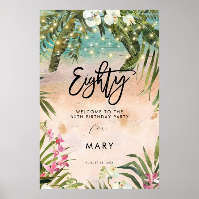 80-välkomstskylt poster för tropiska blommigtar på (Framsidan)