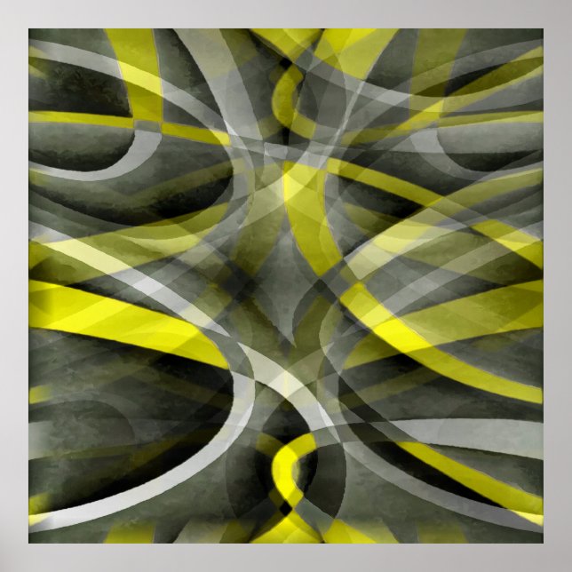 80 Vibes Daffodil Gult och Grått Layered Cu Poster (Framsidan)