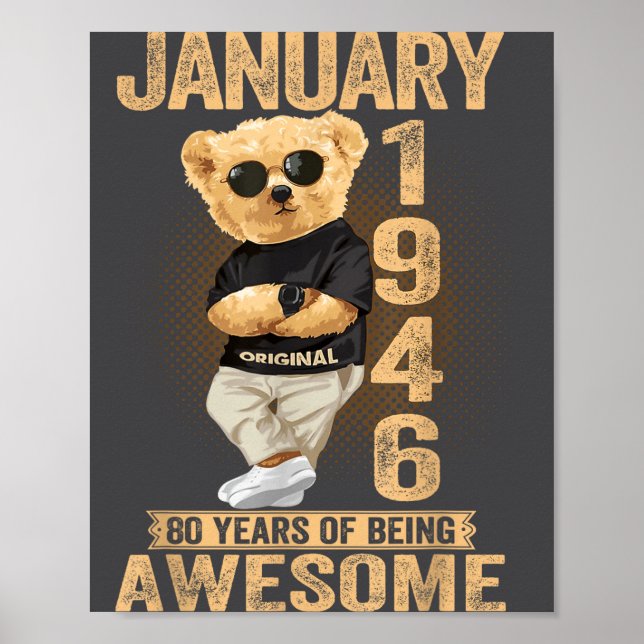 80 Year Old January 1946 Teddy Bear 80th Birthday  Poster (Framsidan)
