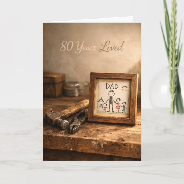 80 Years Loved Rustic Dad Workbench 80th Birthday  Kort (Framsida)