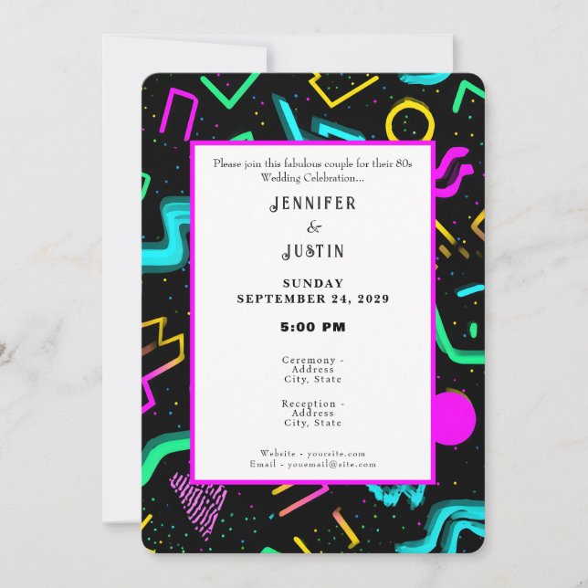 80s 90s Neon Retro Pattern Wedding Invitation Inbjudningar (Framsida)