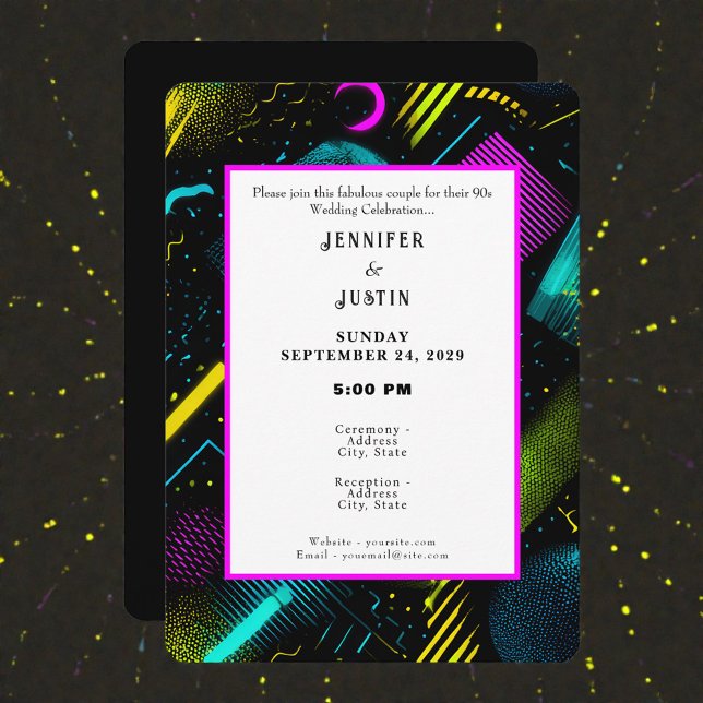 80s 90s Neon Retro Pattern Wedding Invitation Inbjudningar (Skapare uppladdad)