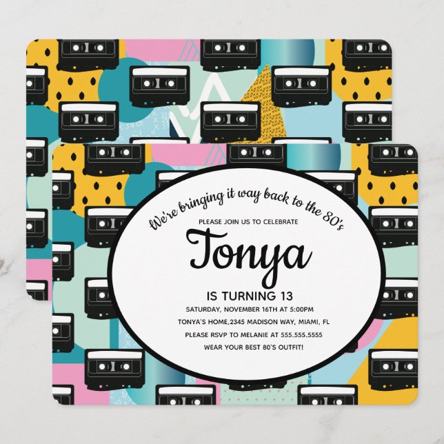 80s 90s Party Rosa Kolla Tröj Kast Tillbaka Inbjudningar (Fram/baksida)