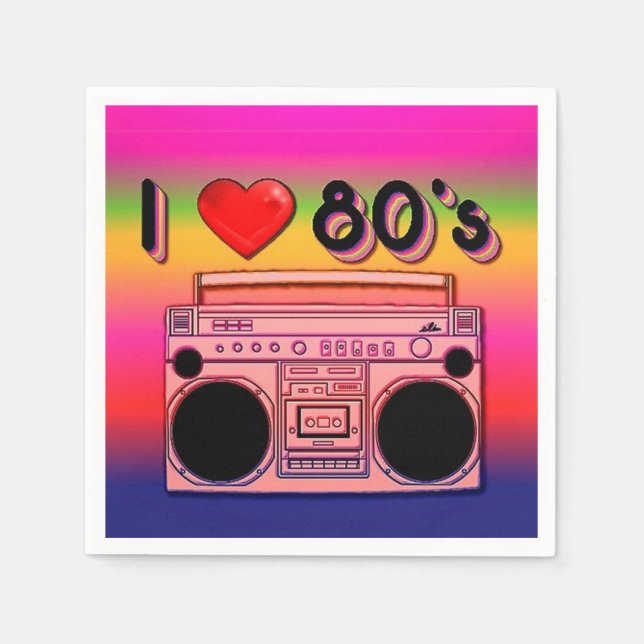 80's Boombox Party Napkins Pappersservett (Framsidan)