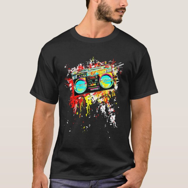 80s Boombox Retro 90s Throwback Färg Explosion Dj T Shirt (Framsida)