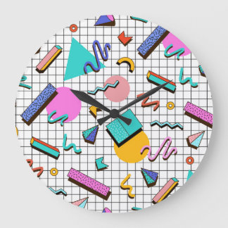 80s Bright Checkered: Vintage Geometric. Stor Klocka