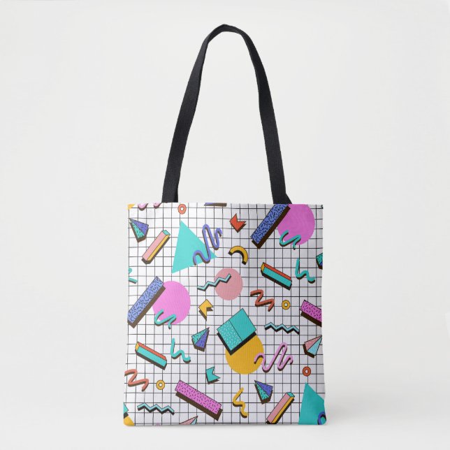 80s Bright Checkered: Vintage Geometric. Tygkasse (Framsida)