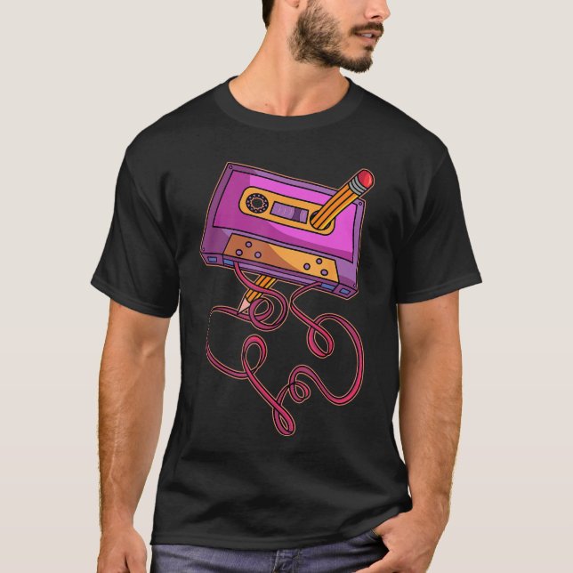 80s Cassetteape Pencil 1980s Retro Vintagehrowback T Shirt (Framsida)