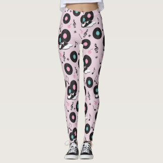 80s Disco Retro Rosa Vinylposter Leggings