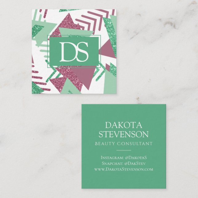 80s Färsk Abstrakt | Monogram för Rosa och Grönt (Fram/baksida)