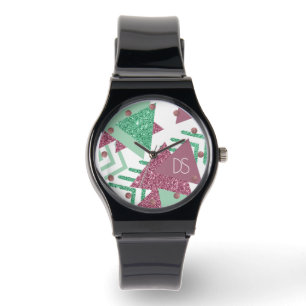 80s Färsk Abstrakt   Monogram för Rosa och Grönt Armbandsur