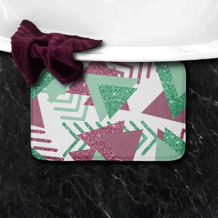 80s Färsk Abstrakt   Rosa och Grönt Shapes Mönster Badrumsmatta