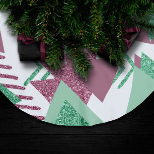 80s Färsk Abstrakt Rosa och Grönt Shapes Mönster Julgransmatta Borstad Polyester