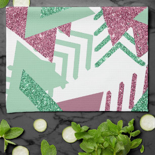 80s Färsk Abstrakt Rosa och Grönt Shapes Mönster Kökshandduk