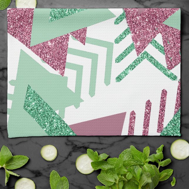 80s Färsk Abstrakt | Rosa och Grönt Shapes Mönster Kökshandduk (Skapare uppladdad)