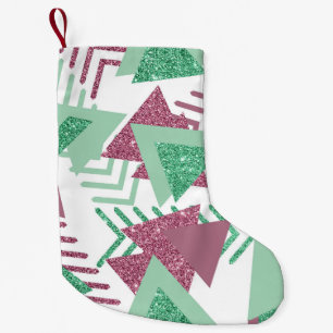 80s Färsk Abstrakt   Rosa och Grönt Shapes Mönster Liten Julstrumpa