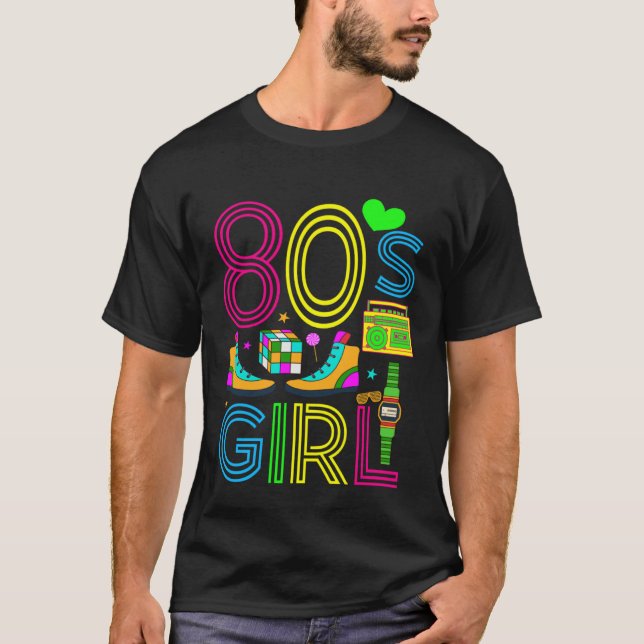 80s Girl Fashion Theme Party Outfit 1980s Eighties T Shirt (Framsida)