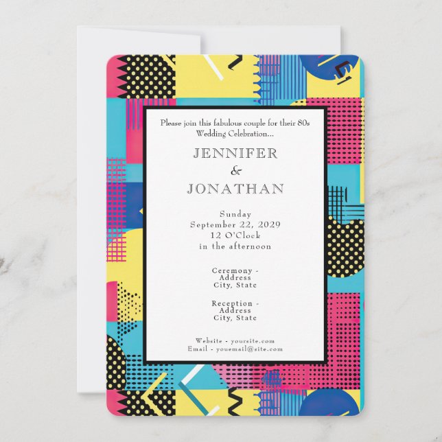 80s Graphics Retro Pattern Wedding Invitation Inbjudningar (Framsida)