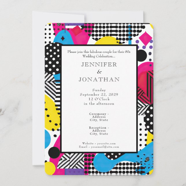 80s Graphics Retro Pattern Wedding Invitation Inbjudningar (Framsida)