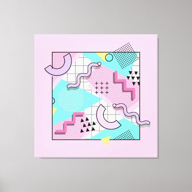 80's Memphis Active Pink Light Turquoise Canvastryck (Framsida)