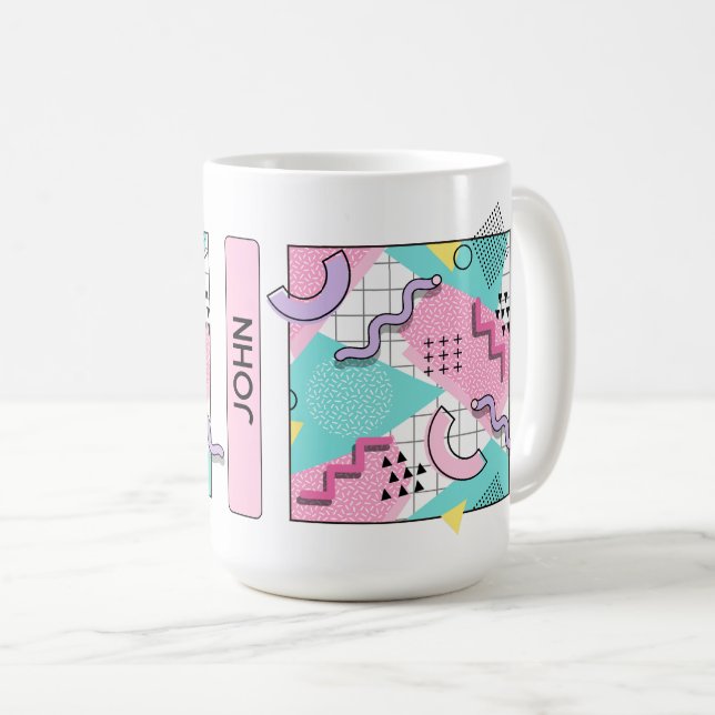 80's Memphis Active Pink Light Turquoise Kaffemugg (Framsida höger)