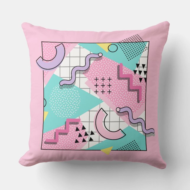 80's Memphis Active Pink Light Turquoise Kudde (Framsida)